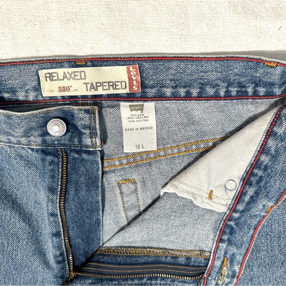 VTG Y2K LEVIS 550 TAPERED FIT HIGH RISE REWORKED RAW SPLIT-HEM DENIM JEANS 10/12 - Picture 12 of 16